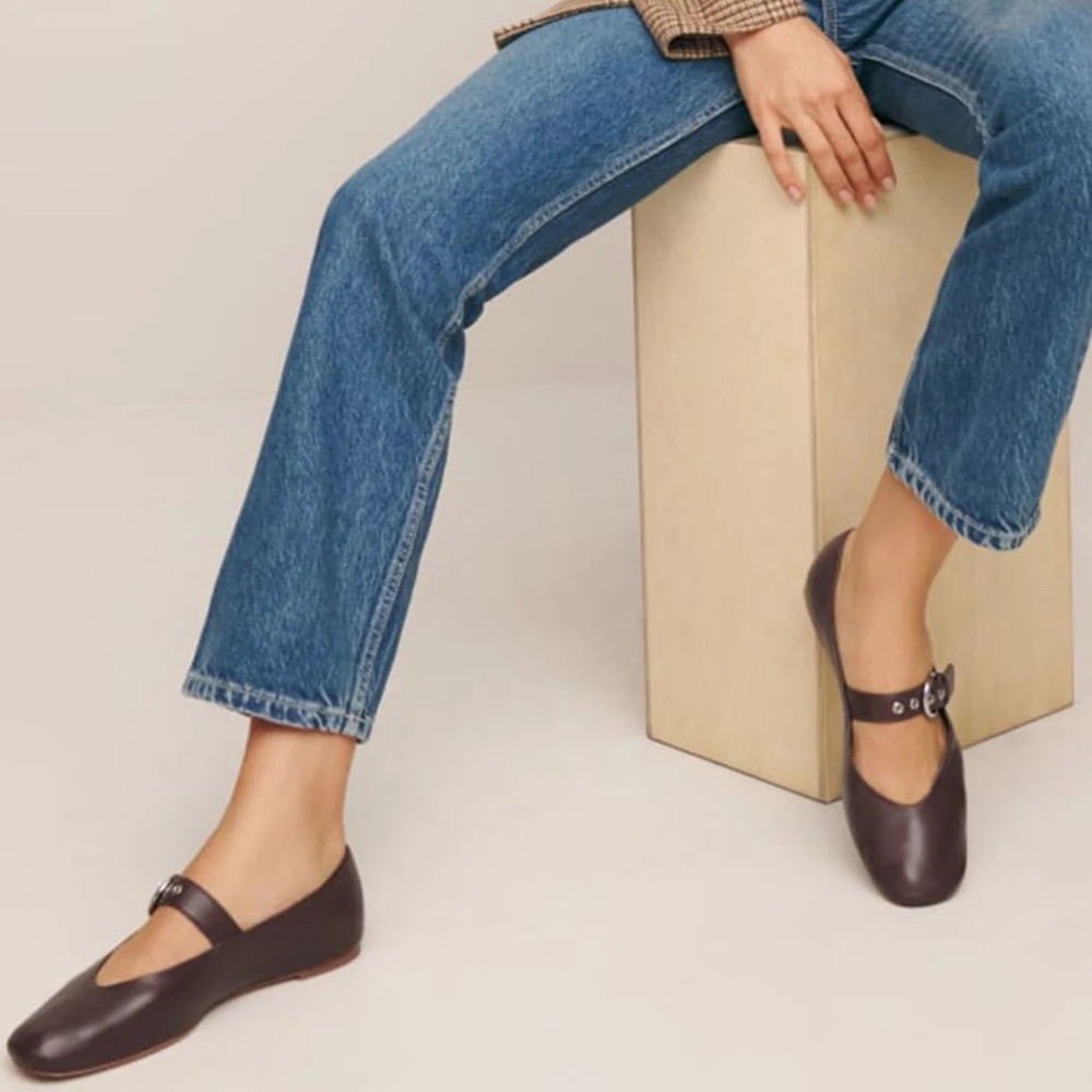 Reformation Bethany Ballet Flat in Chestnut Leather (Size 6.5)